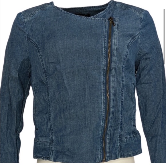 H by halston indigo strech chambray motocycle jacket size 14 - Picture 4 of 4